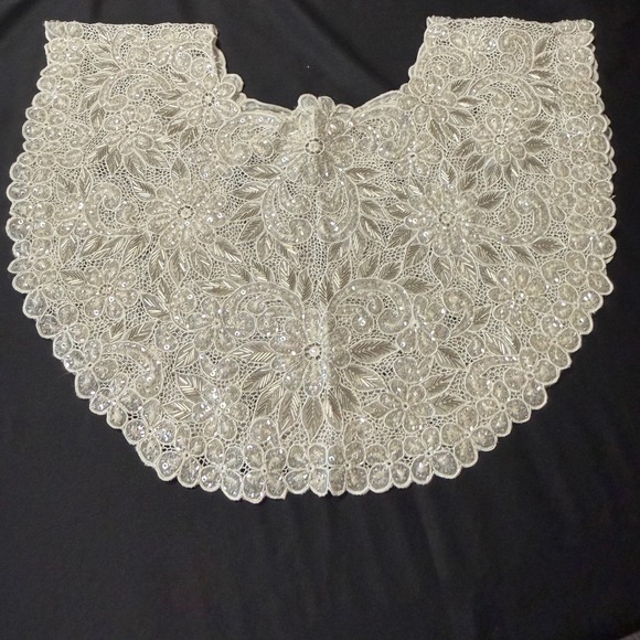 Accessories - Vtg Sequin Floral Lace Capelet Collar Yoke Applique White Bridal Wedding Trim